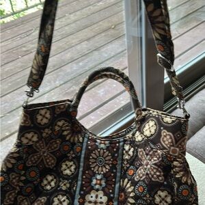 Vera Bradley Brown and Orange Shoulder Bag with Floral Design